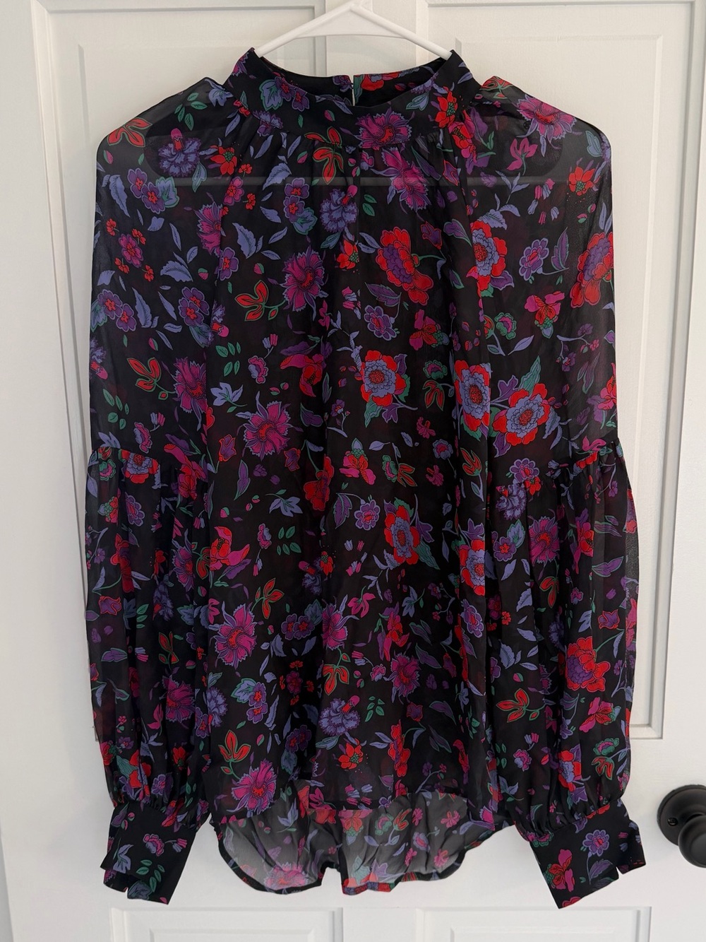 Veronica Beard Floral Sheer Chiffon Blouse Black Multicolor Size 8